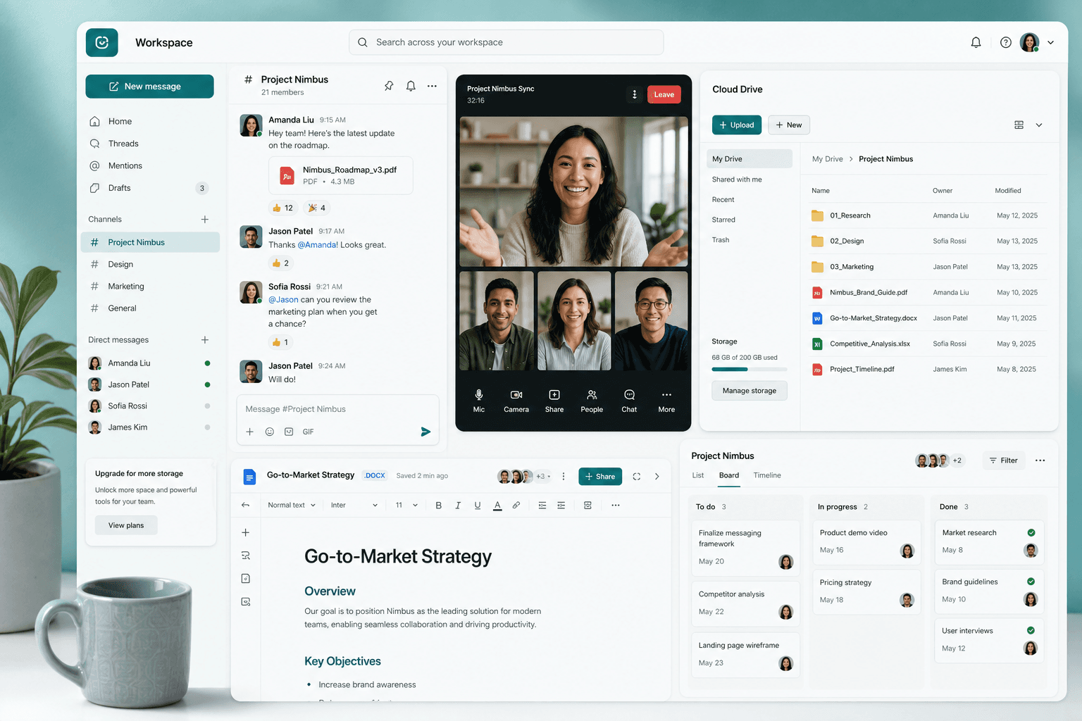 Team collaboration, meetings, and cloud files