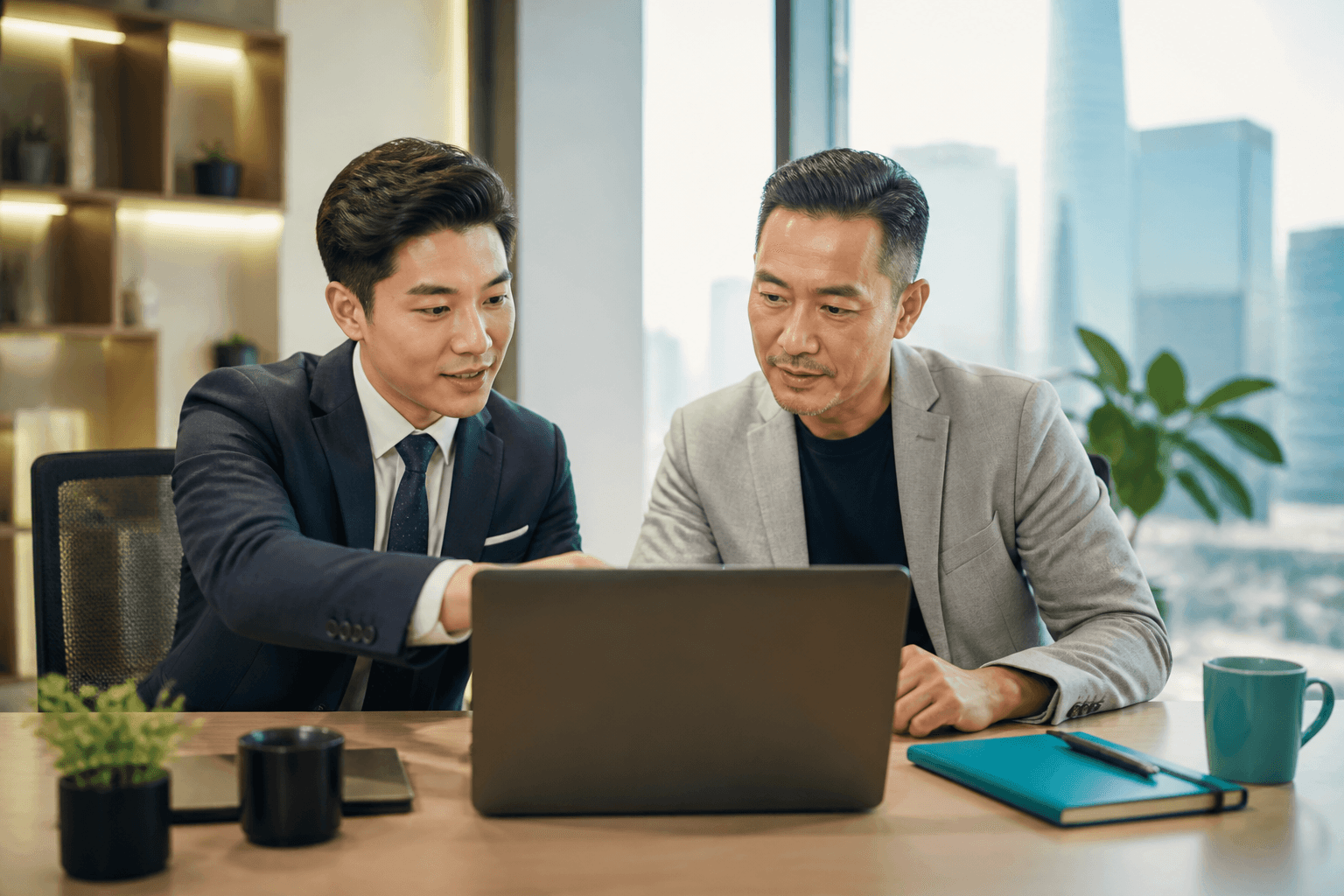 Consultant reviewing CRM sales pipeline with an SME owner