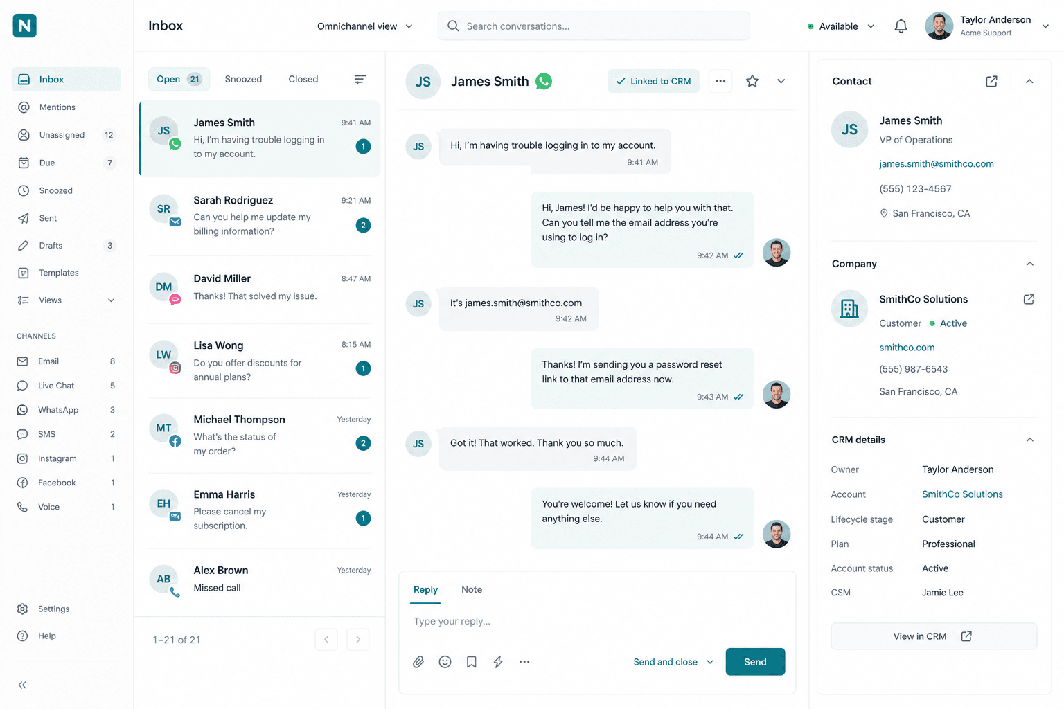Omnichannel thread linked to a CRM person account