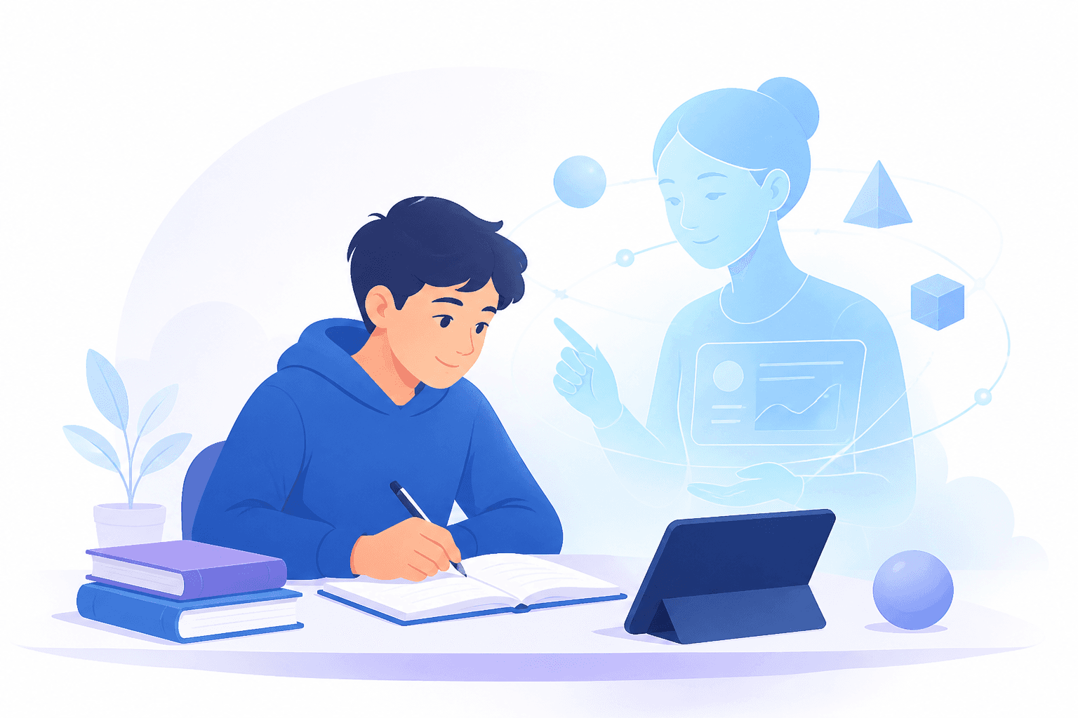 学生在温和 AI 导师协助下学习的示意插图
