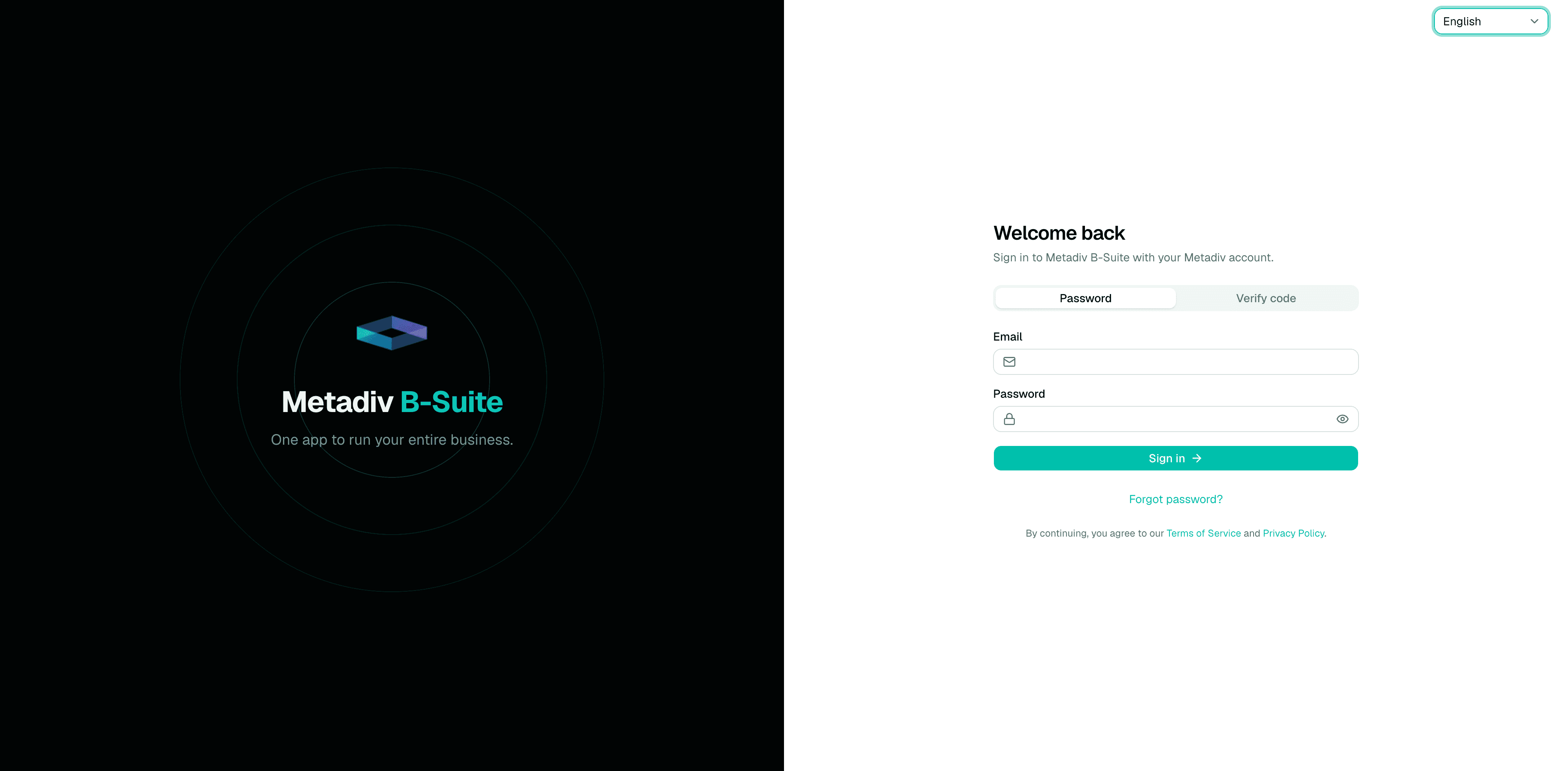 Metadiv B-Suite unified business platform interface